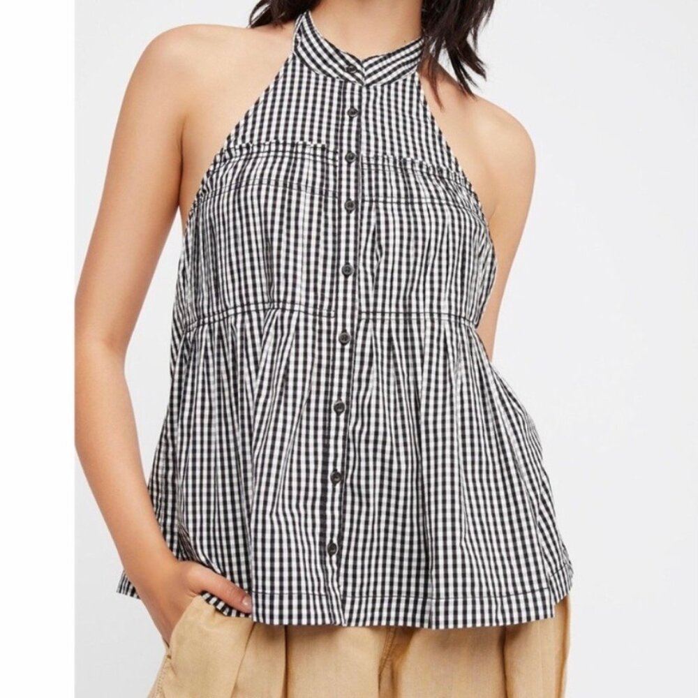 Free People Anthropologie XS Gingham Tank Top Blouse Take It Easy Sleeveless